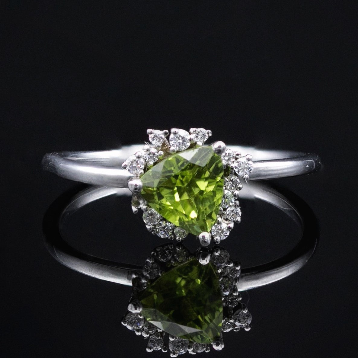 peridot cluster ring with diamonds thin gold band
