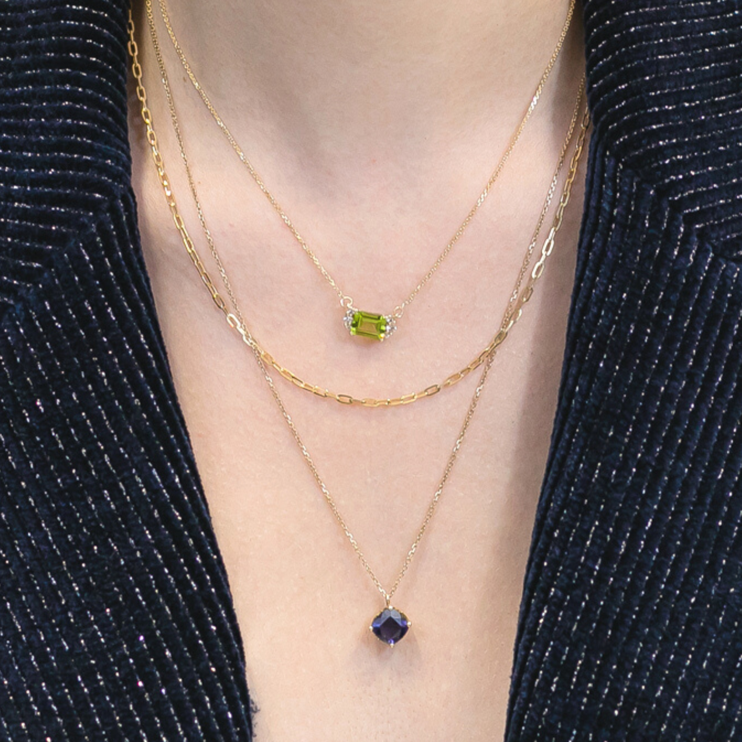 peridot and white sapphire necklace yellow gold