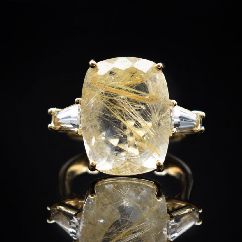 Rutilated quartz cocktail ring with white topaz