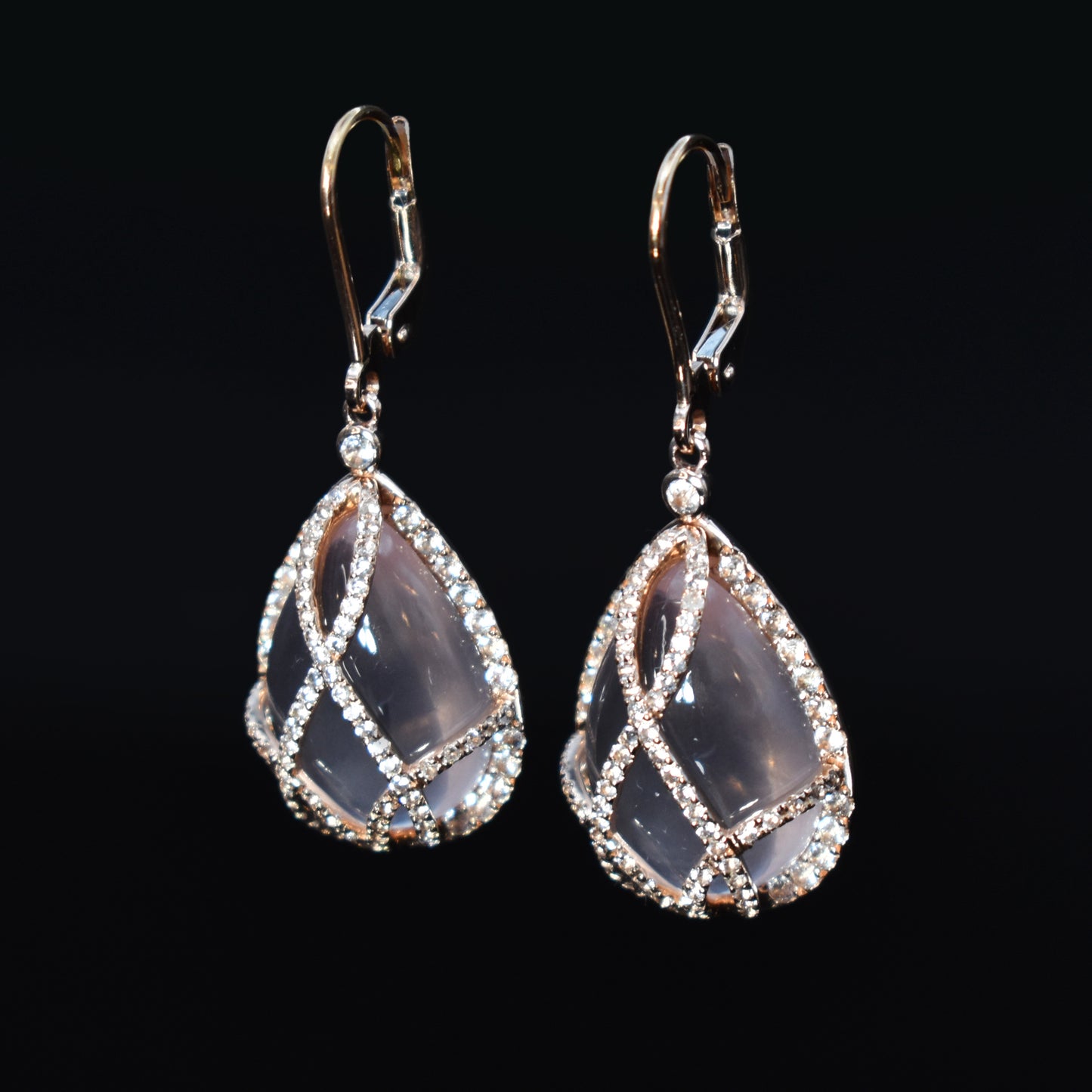 bridal jewelry dangling earrings in rose qaurtz