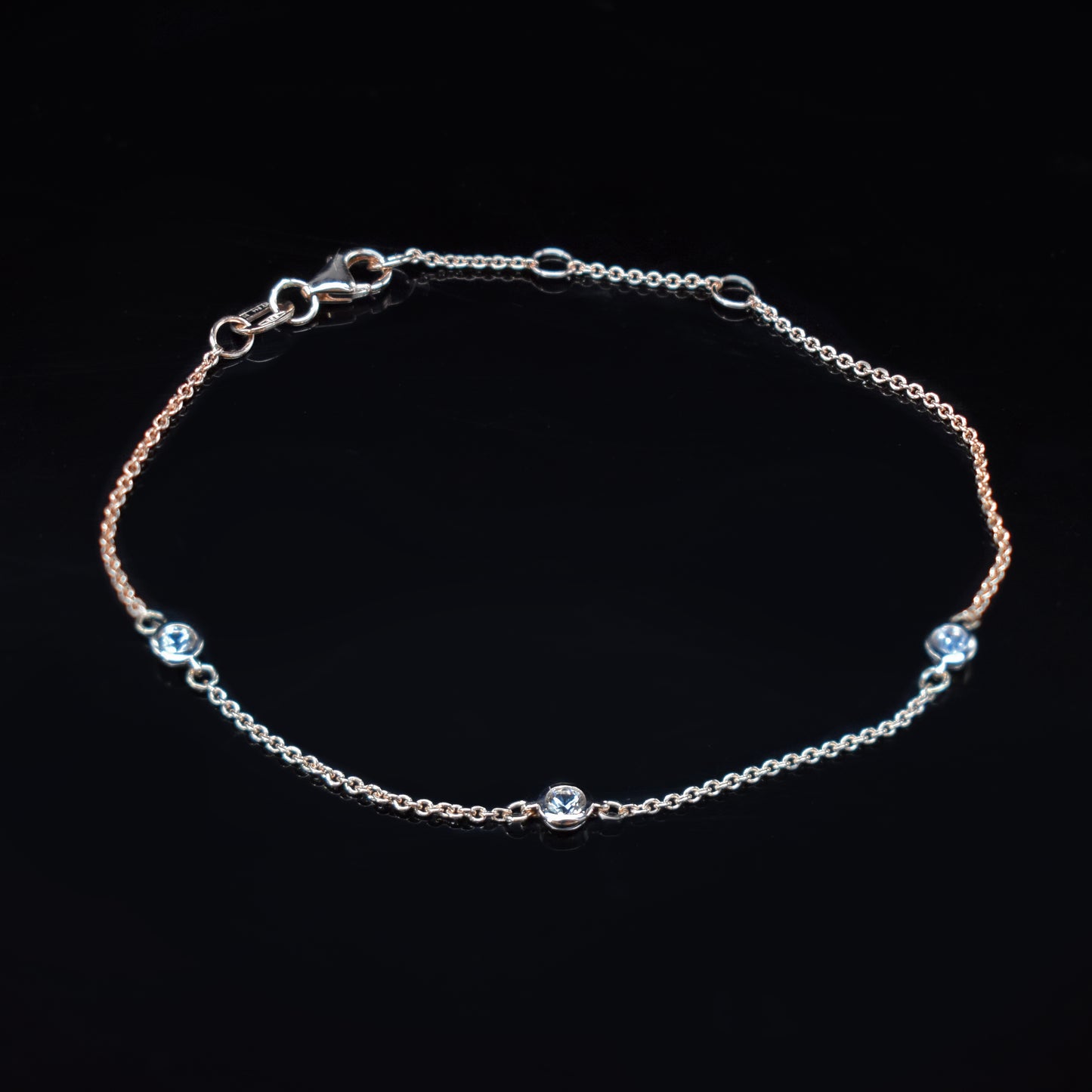 rose gold diamonds charm bracelet bezel