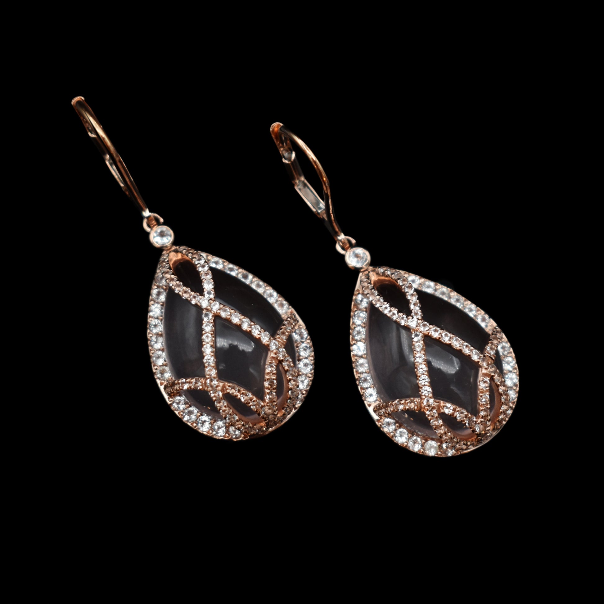 rose quartz bridal earrings pear shaped