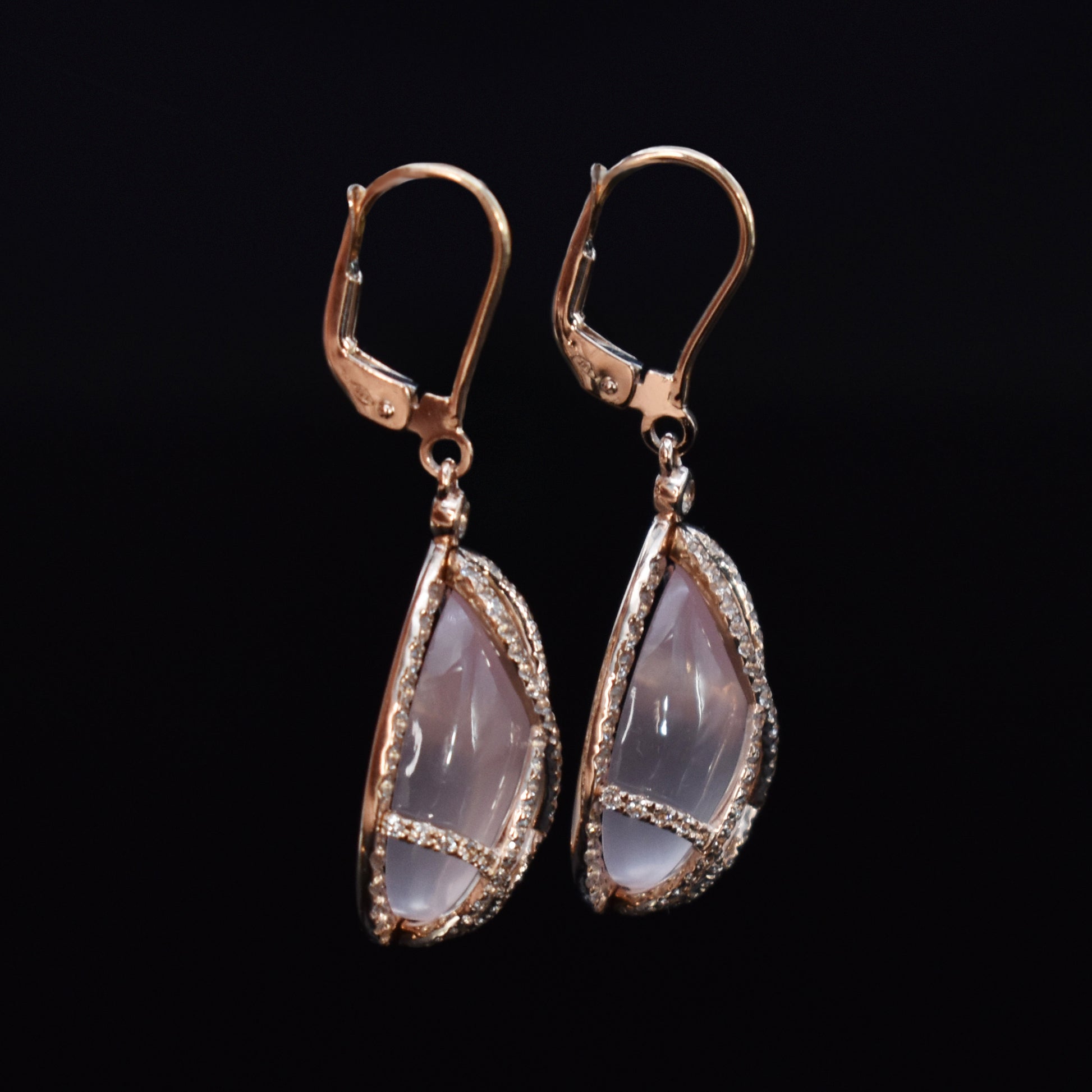 bridal earrings in rose quartz