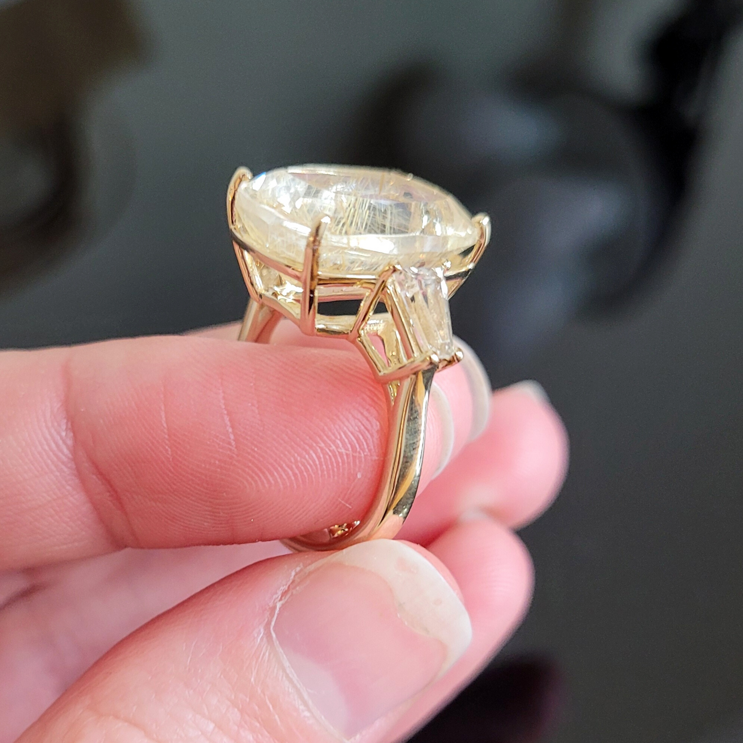 handmade quartz ring in gold custom design