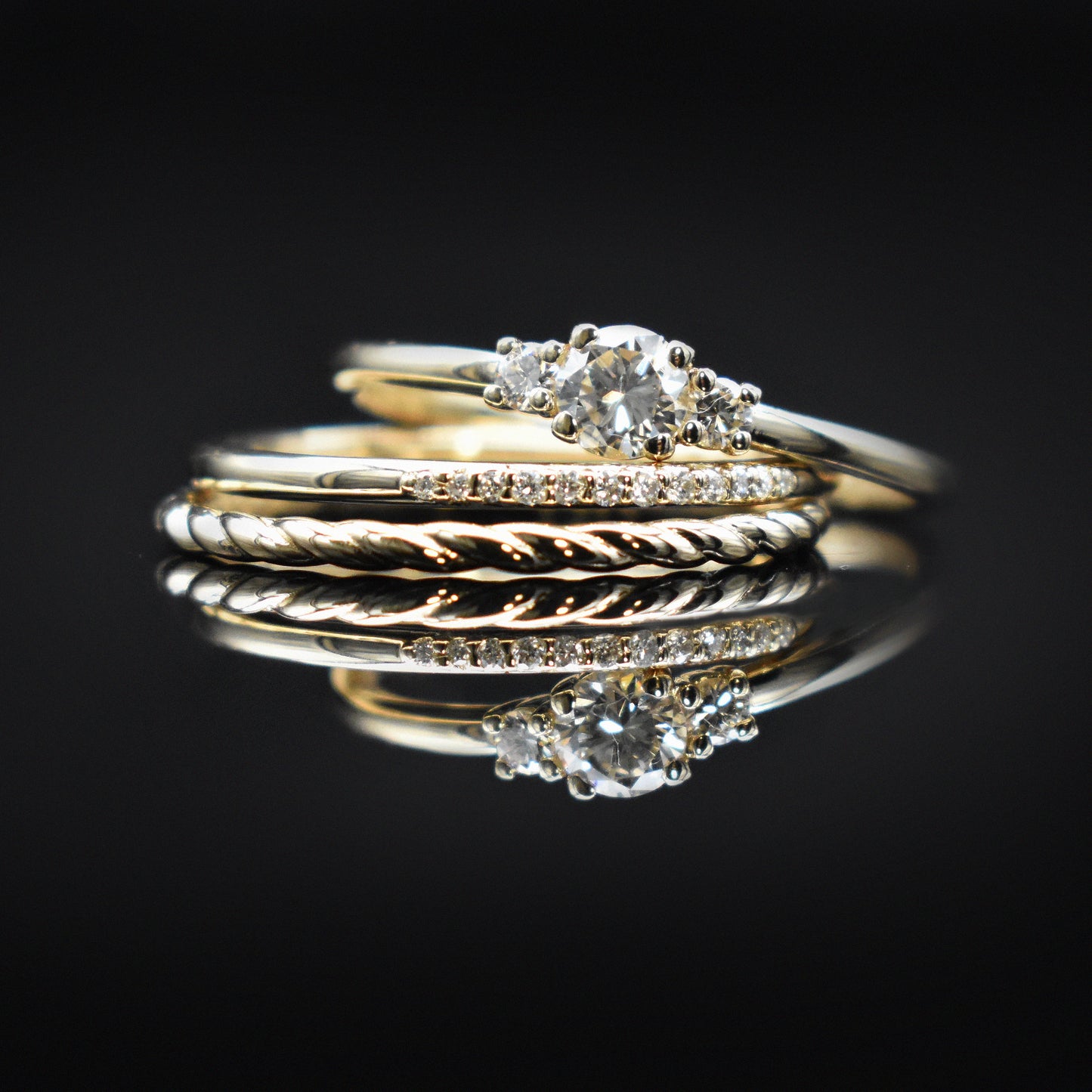 semi-eternity yellow gold diamonds band ring stack stacking