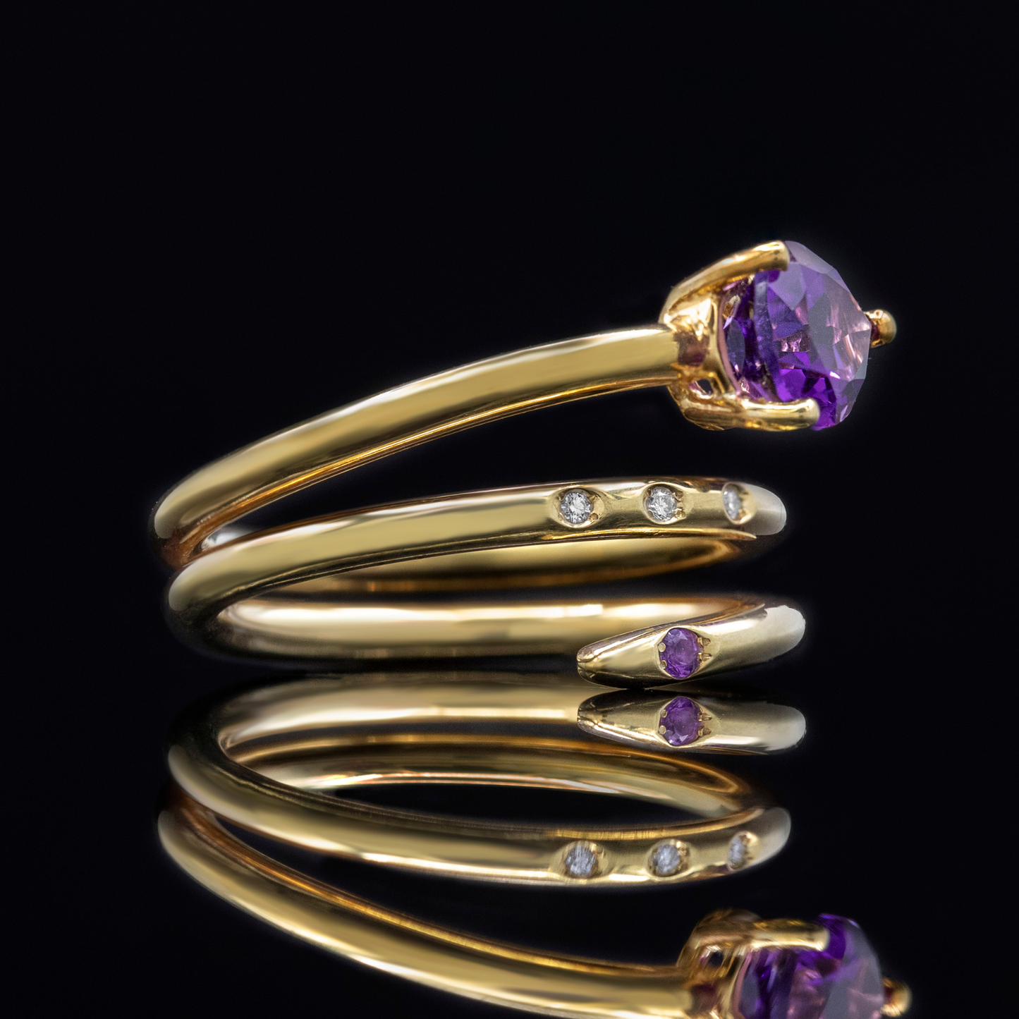 snake spiral ring amethyst and diamond