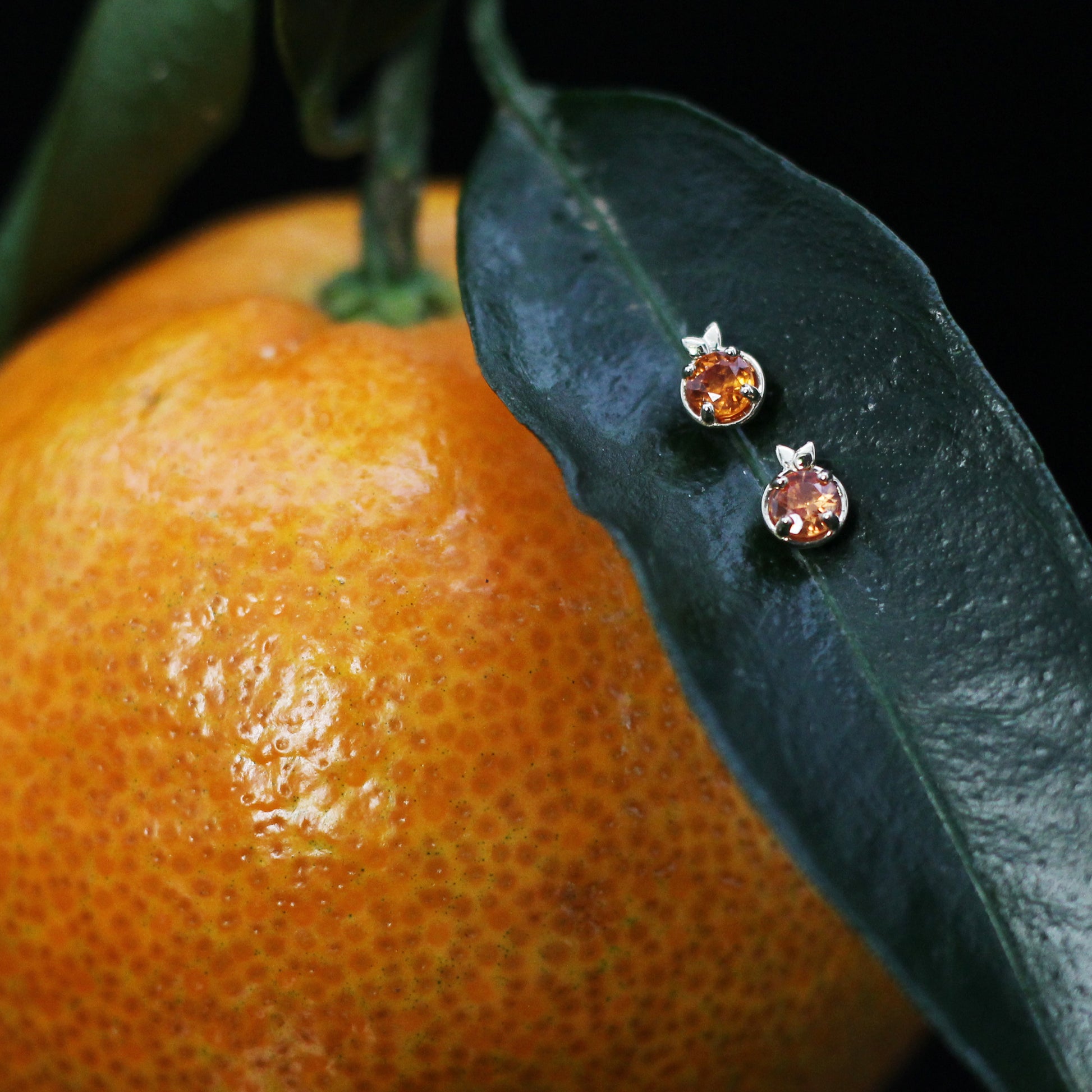 tangerine orange studs sapphire gemstone fruit 14k gold