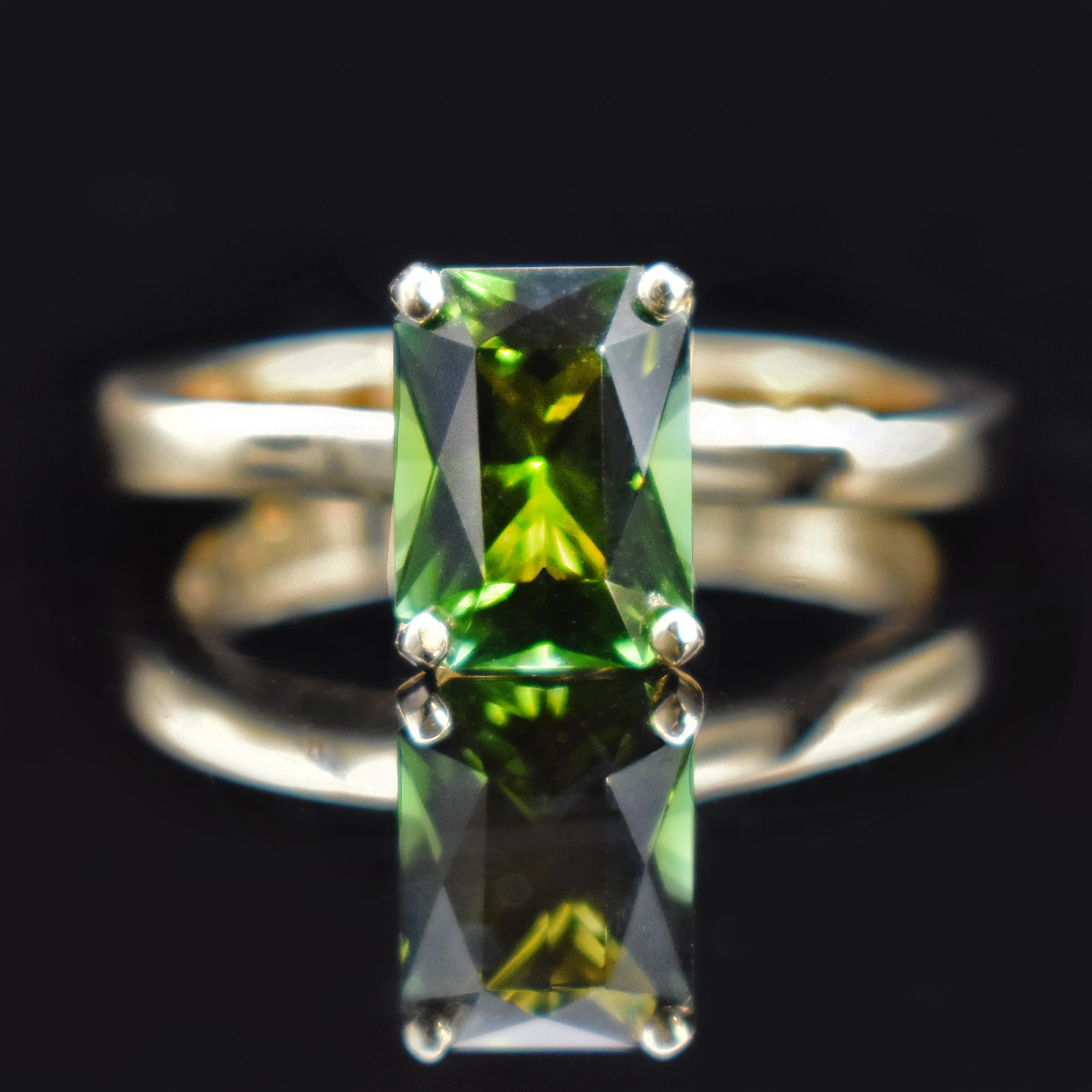 tourmaline green engagement ring 14k yellow gold emerald cut twisted shank diamonds